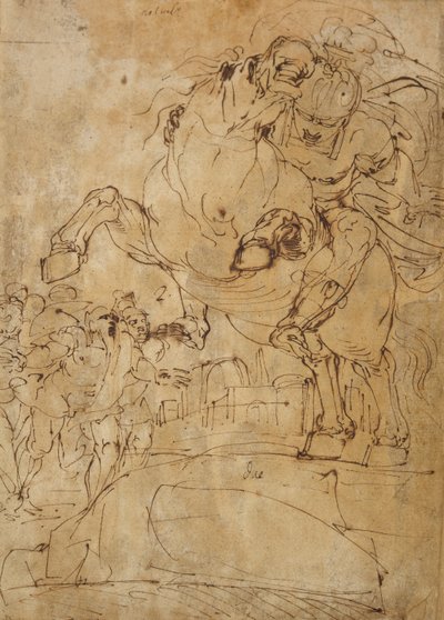 Marcus Curtius saltando al abismo, c.1574 de Luca Cambiaso